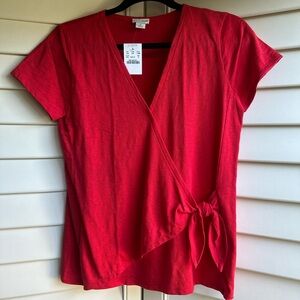 J. Crew Factory Red Wrap Tie-Front Tee